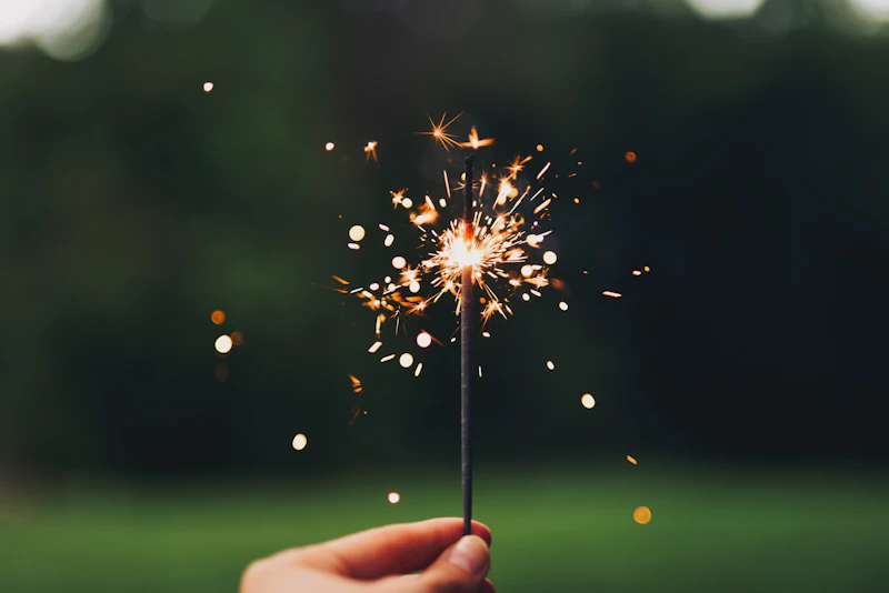 Child holding a sparkler in a garden